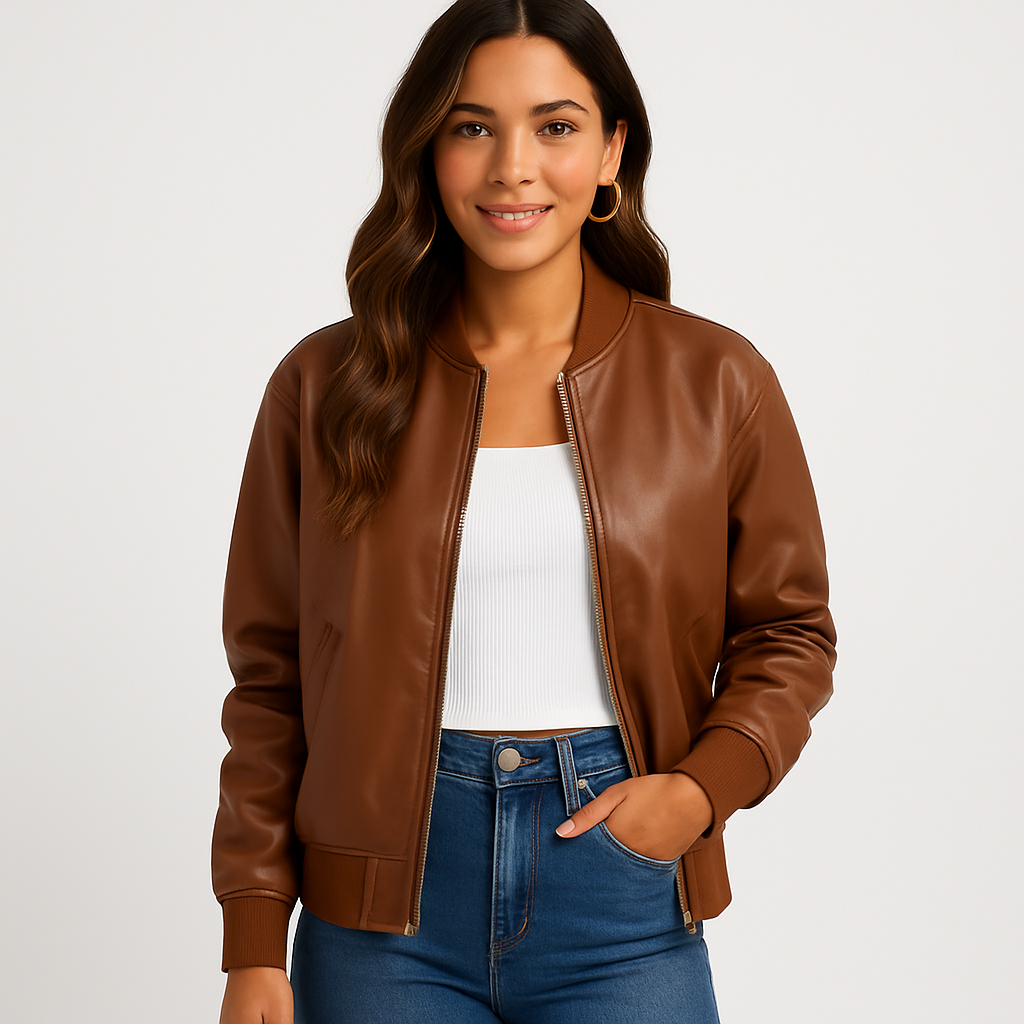 Lange leren jas baseballstijl