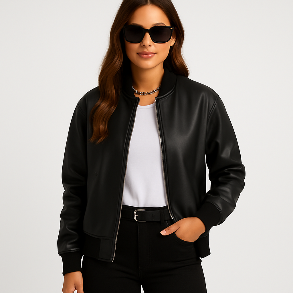 Lange leren jas baseballstijl