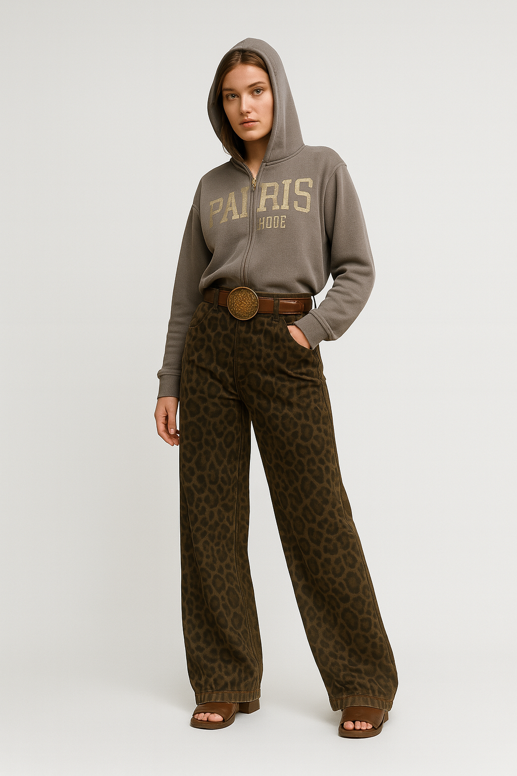 Leopard print slim fit jeans